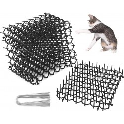 Cat Repellent,6 Sheets Cat Spike with 10 Garden Staples,Flat Prickle Strip Dig Stopper for Flowerbed,Lawn and Garden Protection